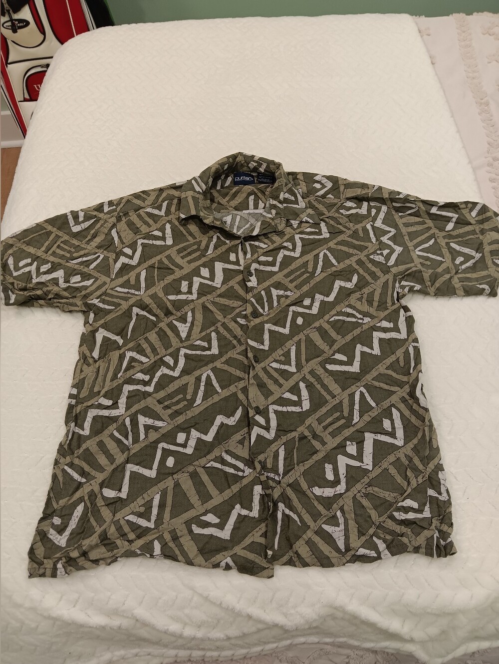 Puritan Olive Green and White Short Sleeve Shirt